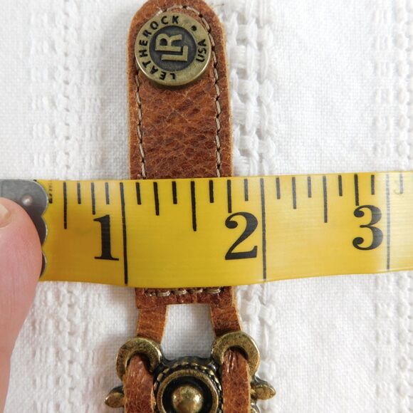 Leatherock USA Brass Genuine Leather Bracelet Cuff Marked LR Brown 7.5" EUC - Picture 11 of 13